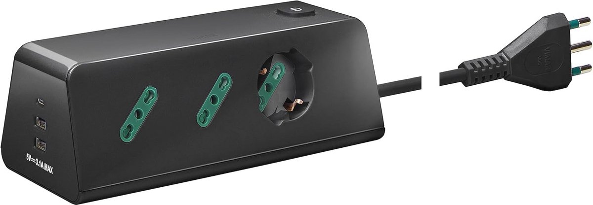 Bureaustopcontact met Schakelaar en 5 Uitgangen - 2 USB A, 1 USB C en 1 Universele Uitgang