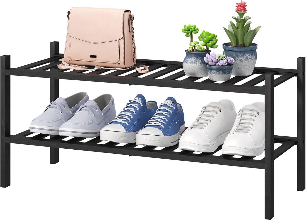 Stapelbaar 2-Tier Bamboe Schoenenrek voor Hal en Entryway
