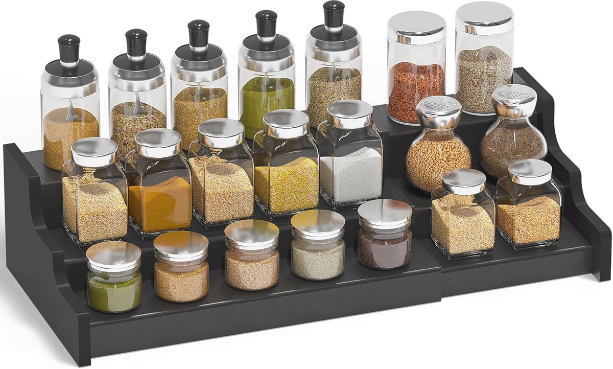 3 Laags Uitbreidbare Bamboe Kruiden Organizer voor Kast - Perfect voor Keuken en Pantry