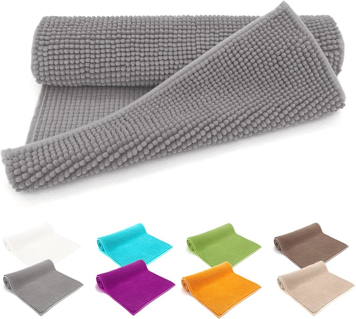 Badmat Chenille - Super Zacht en Absorberend - Antislip en Wasbaar - 45x50 cm - Grijs