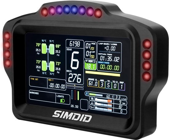 Race Dashboard Display met 5 Inch Scherm en RGB LED's voor PC Simulatoren — afbeelding 3