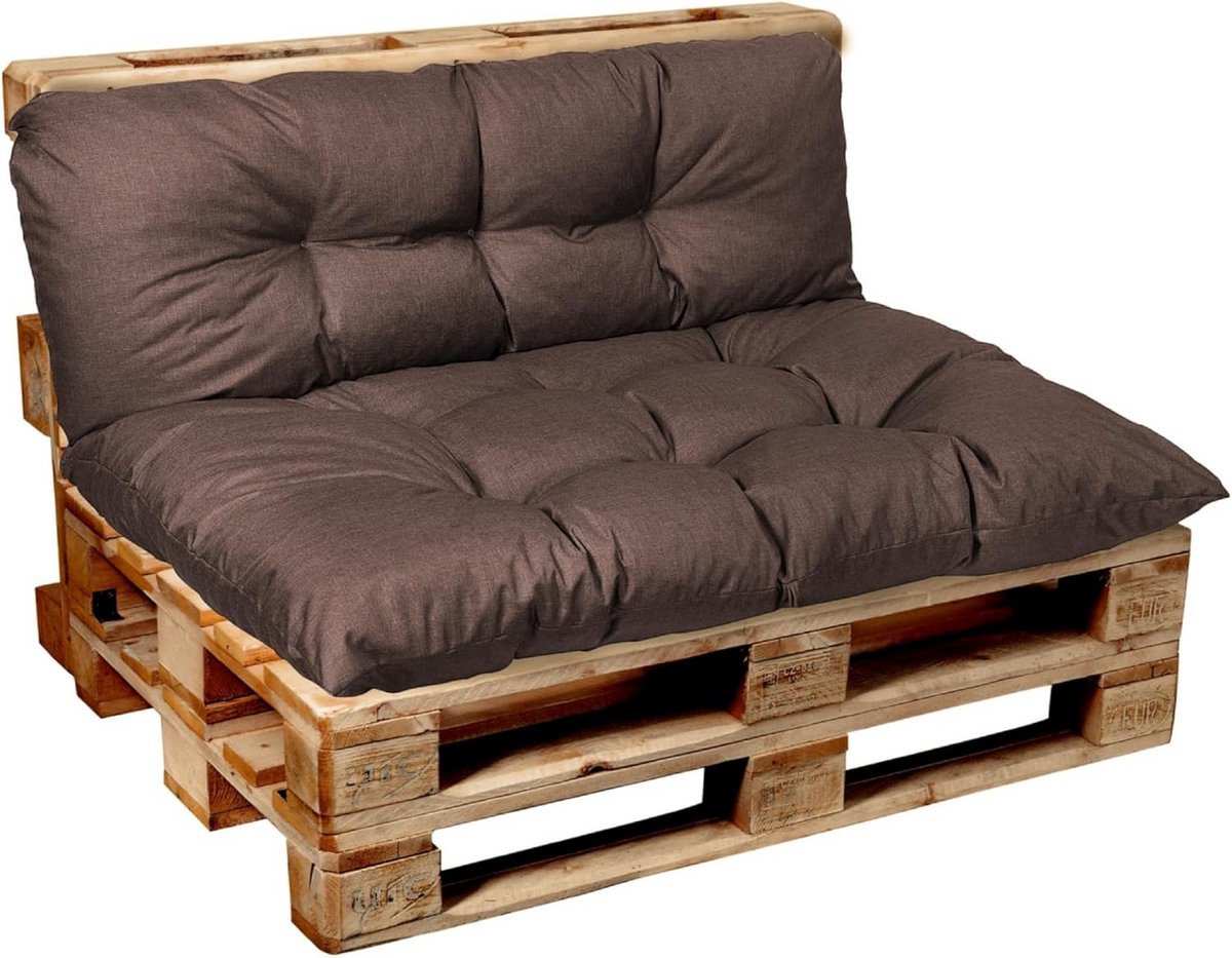 Gewatteerd Palletkussen Set voor Buiten en Binnen - Zit- en Rugkussen in Grijs