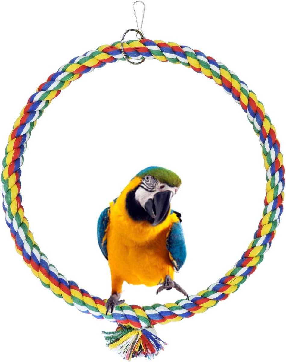 Katoenen Touwschommel voor Papegaaien en Volgels - Hangend Speelgoed, Klimtouw, Landingsplaats, Beetvast - 25 cm