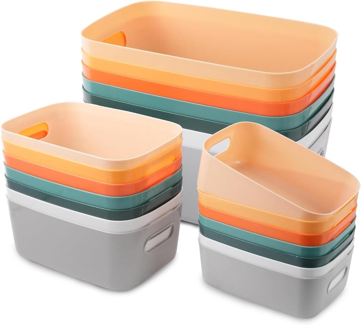Allecta - Set van 21 plastic opbergdozen - Opbergmanden in meerdere kleuren - Duurzame opbergorganizer met handgrepen voor keuken, badkamer, kantoor en huis - 7 kleuren - 3 maten