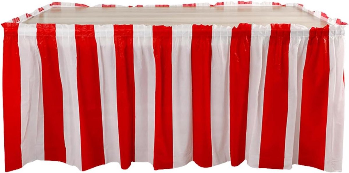 Allecta - Tafelrok met strepen voor feestjes en carnaval decoratie - Rood en wit - 73 x 426 cm
