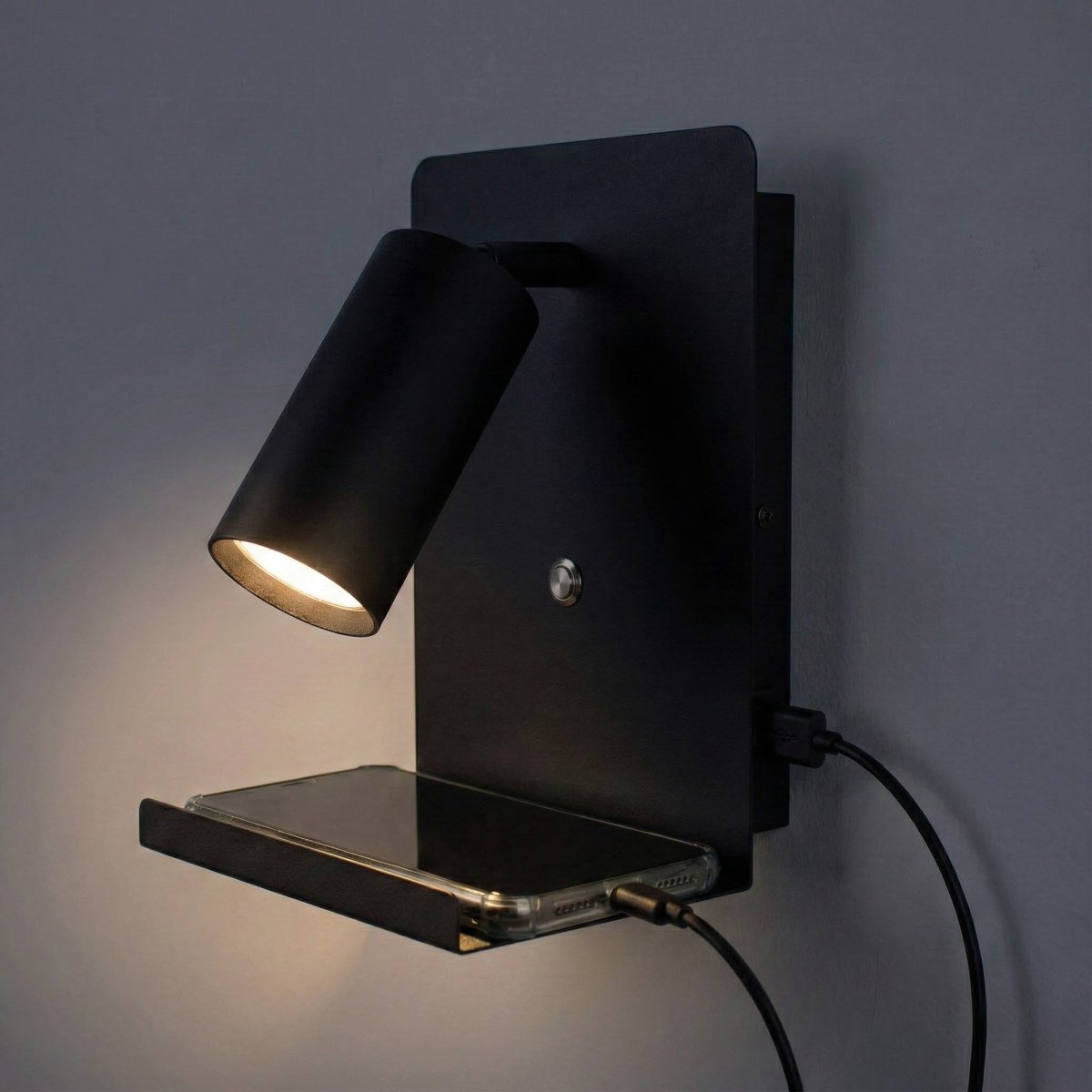 LED Wandlamp - Bedlamp met plateau | Incl. USB | Zwart | GU10 fitting