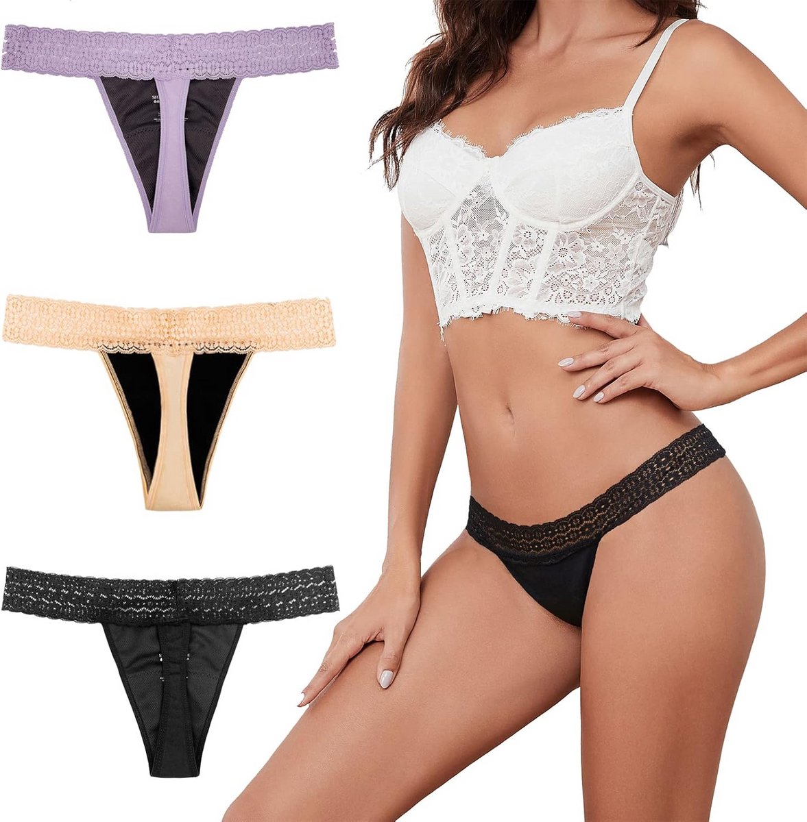 Lekvrije Menstruatie Ondergoed Slip Dames Sexy Kant 4-Laags Absorberend