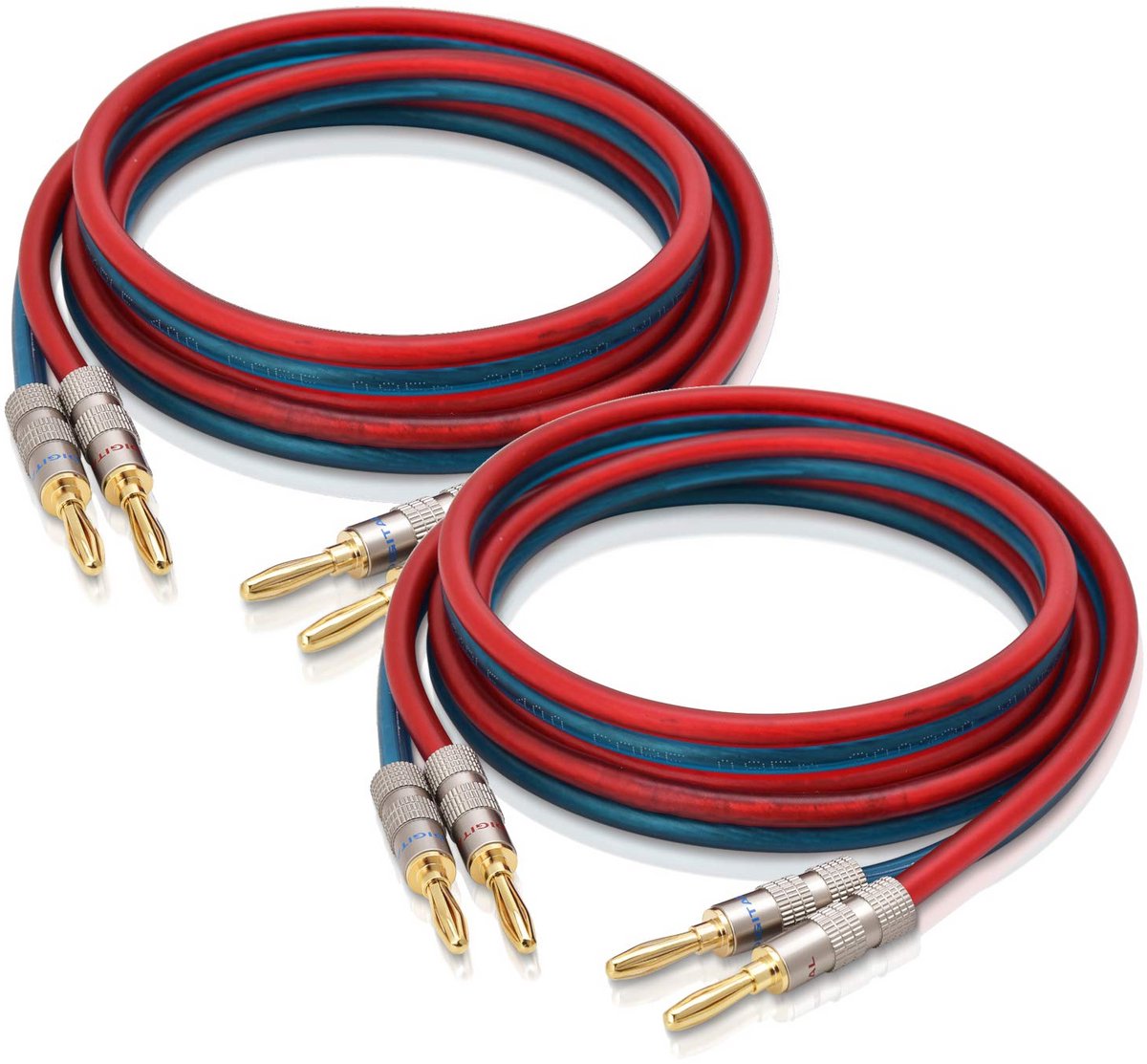 Hoogwaardige Luidsprekerkabel 14 AWG met Vergulde Banaanstekkers (Rood/Blauw) - 3 Meter