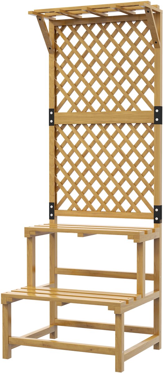 Plantenstandaard - 60 x 50 x 166 cm - 2-Laags Bloementrap met Rankhulp voor Tuin en Terras - Hout - Geel