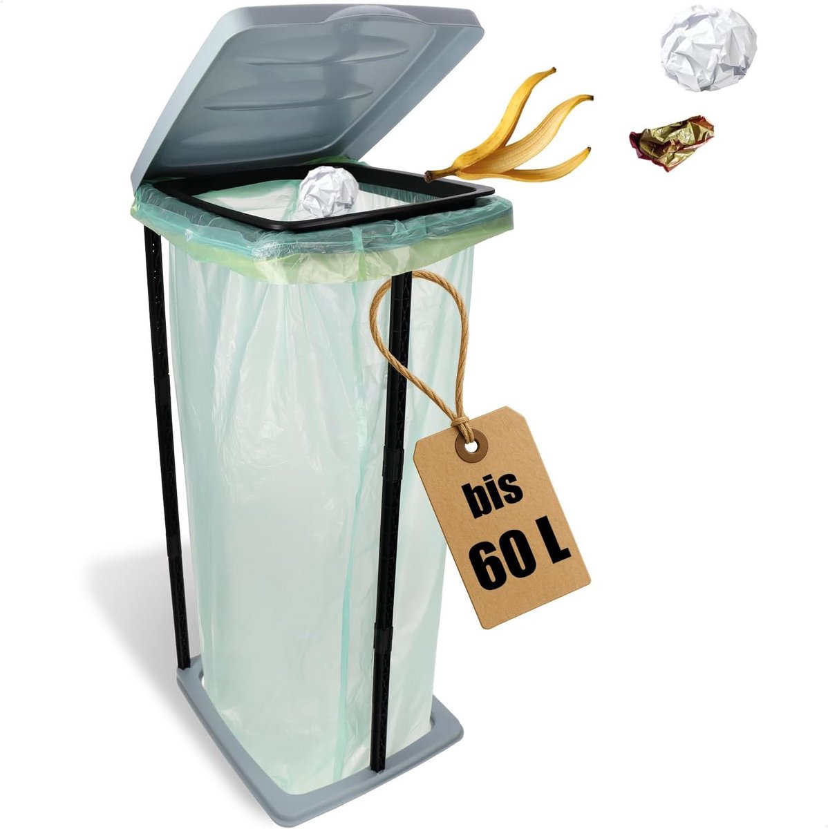 Afvalzakhouder met deksel - Vuilniszakstandaard - Netjes opruimen - 3 Hoogtes verstelbaar - 60 Liter - Pastelblauw