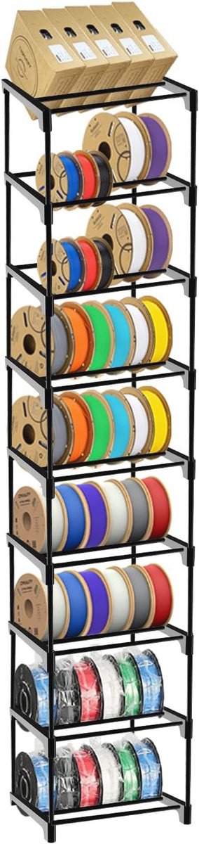 Modulair opbergrek voor 3D-printers met 9 niveaus en metalen spoelhouder - Perfect voor 3D-printstudio's