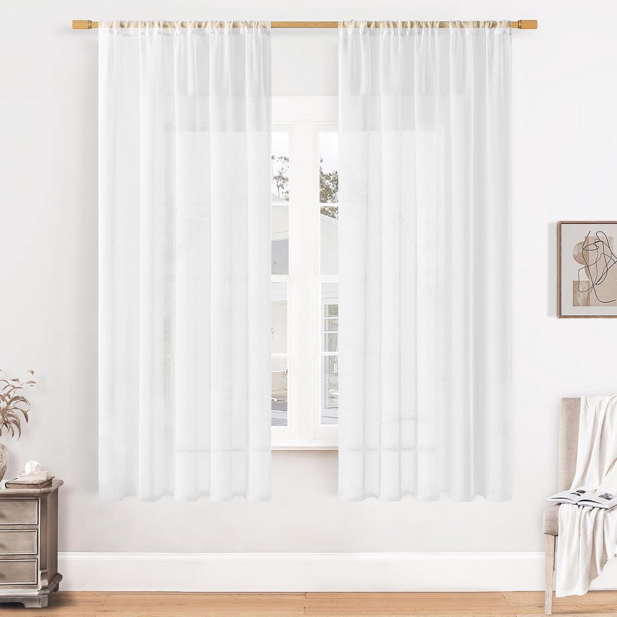 Transparante Bistrogordijn Set van 2 - 120 cm Hoog, 140 cm Breed, Linnenlook Raamdecoratie voor Slaapkamer en Keuken