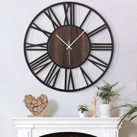 LW Collection XL moderne wandklok zwart 80cm - grote industriële wandklok zwart