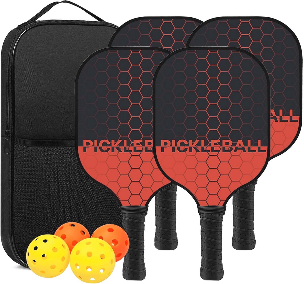 Set van 4 Pickleball Peddels met Draagtas - Voor Binnen en Buiten Gebruik