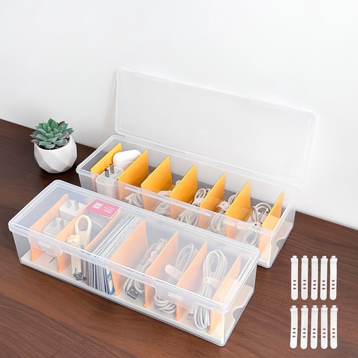 IMPERATORIS® Kabelorganizer - Geschikt voor eReaders, Opladers en Elektronica Accessoires - Reis Tasje voor Kabels - 2 Stuks - Wit Transparant