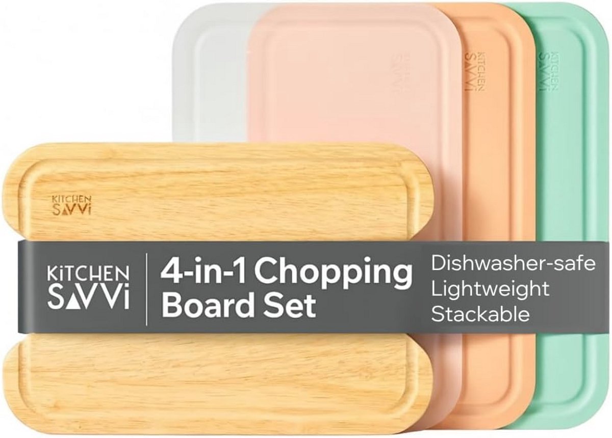 4-in-1 Snijplankset - Stapelbare Kunststof Planken voor Vaatwasmachine