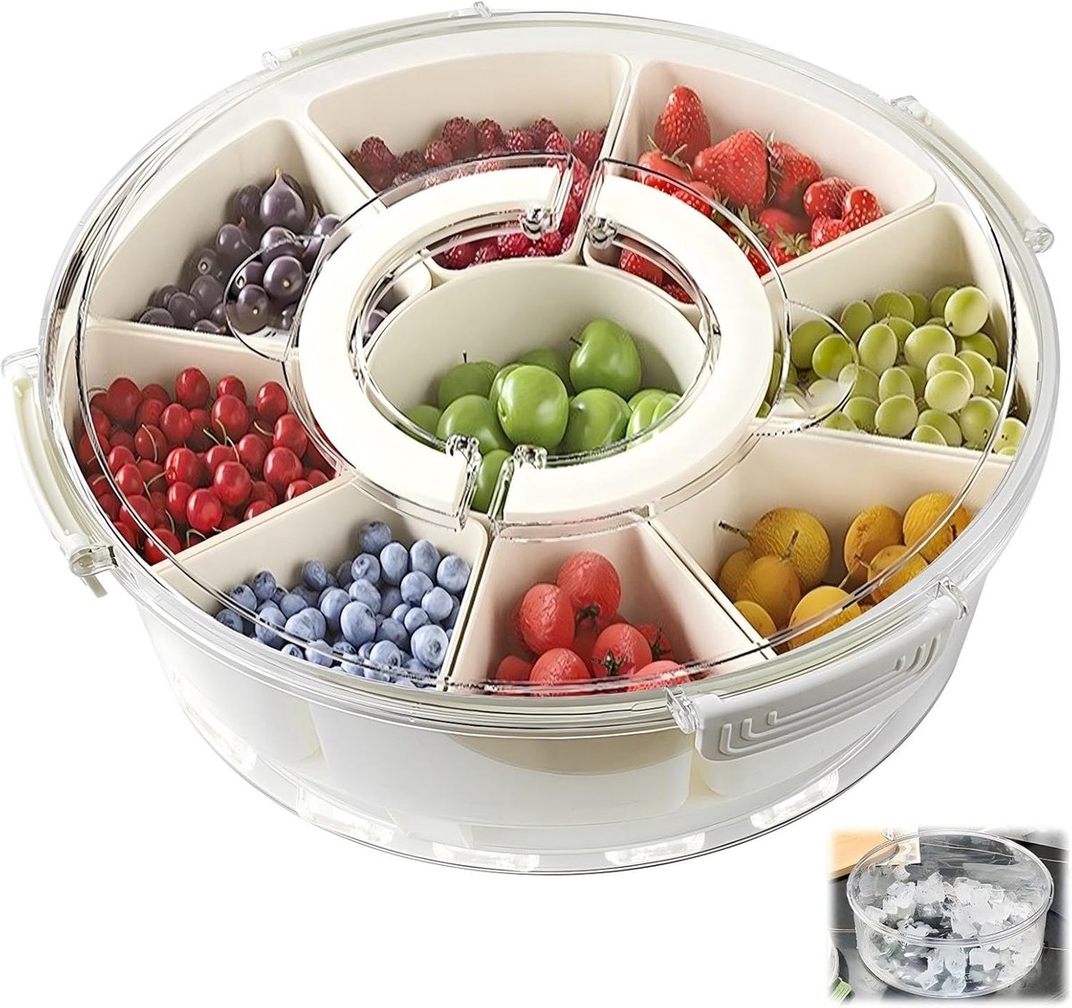Ice Cream Snack Boxes - Snack Box met 9 Compartimenten - Ronde Snack Box voor Picknick - Snoep - Fruit - Koekjes - Dessert - Groenten - BPA Vrij
