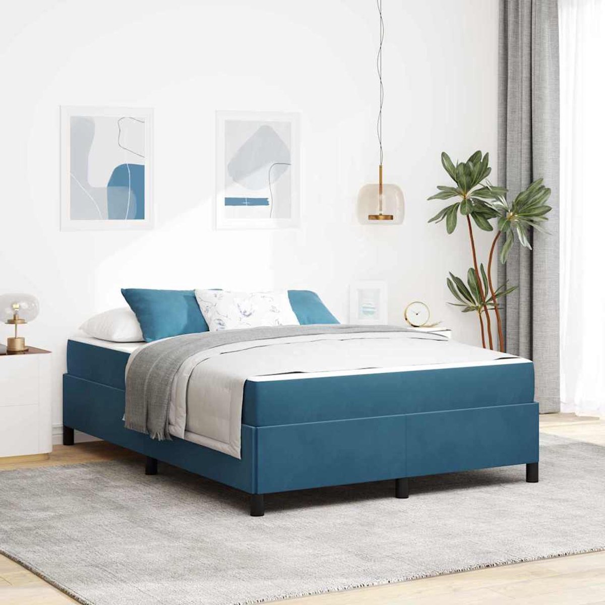 Tweepersoonsbed | Dubbelbed | Volwassenenbed | Bedframe met matras Donkerblauw en wit 160 x 200 cm Fluweel
