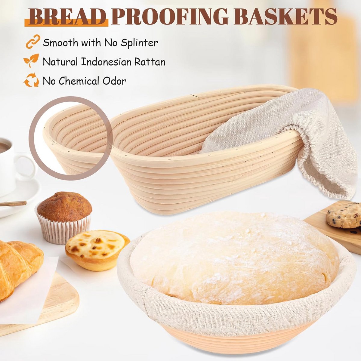 Brood Proofing Mand Met Liner | Ovale Brood Proofing Mand | Zuurdesem Proving Mand | Rotan Proofing Mand | Voor Brood Bakken, 25x15x8.5cm Brood Proofing Mand Met Liner | Ovale Brood Proofing Mand | Zuurdesem Proving Mand | Rotan Proofing Mand | Voor Brood Bakken, 25x15x8.5cm