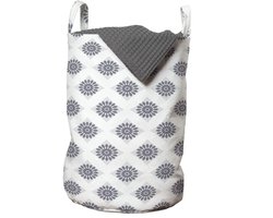 ABAKUHAUS Jaargang Waszak, Grijze Vierkantjes Met Bloemen, Wasmand met Handgrepen en Trekkoordsluiting voor wasserettes, 33 cm breed x 49 cm hoog, Grijs, Grijs, Wit