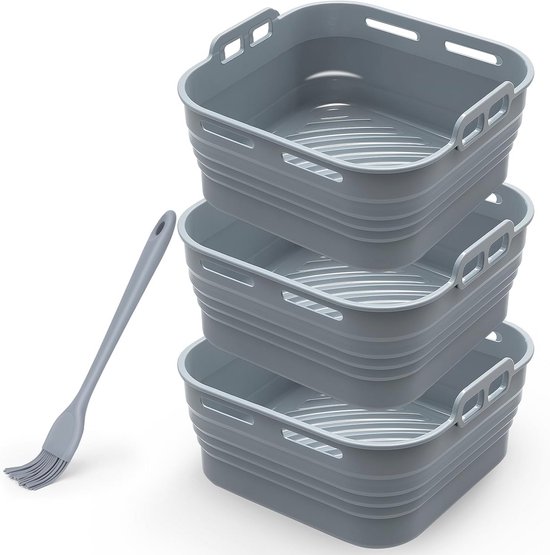 Airfryer Siliconen Pot en Olieborstel Set - Herbruikbare en Duurzame Accessoires voor Airfryers, Magnetrons en Ovens - 3 Stuks Grijs