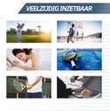Collage van mensen die golfen, basketballen, slapen, padel spelen, tennissen en werken op een laptop.