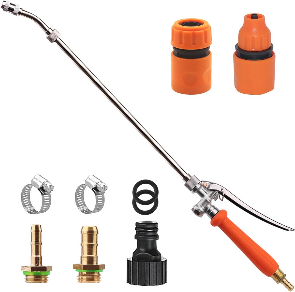 29 Inch Metalen Tuinsproeier Toverstaf - Geschikt voor 1/2" & 3/8" Slang Snelconnectoren - RVS Vervangende Spuitstaf met Afsluitklep