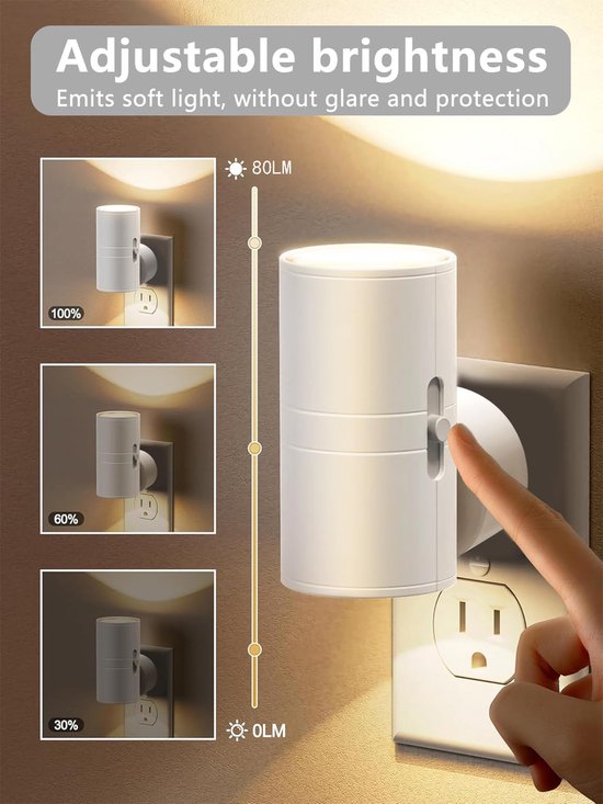 2-stuks Plug-in LED-nachtlampje - LED-nachtlampje - Decoratieverlichting voor binnen - Met lichtsensor - Drie lichtkleuren - 0-80 lumen - Instelbare helderheid - Geschikt voor gangen, trappenhuizen, slaapkamers, achtertuinen, enz. - Zwart van Merkloos — afbeelding 4