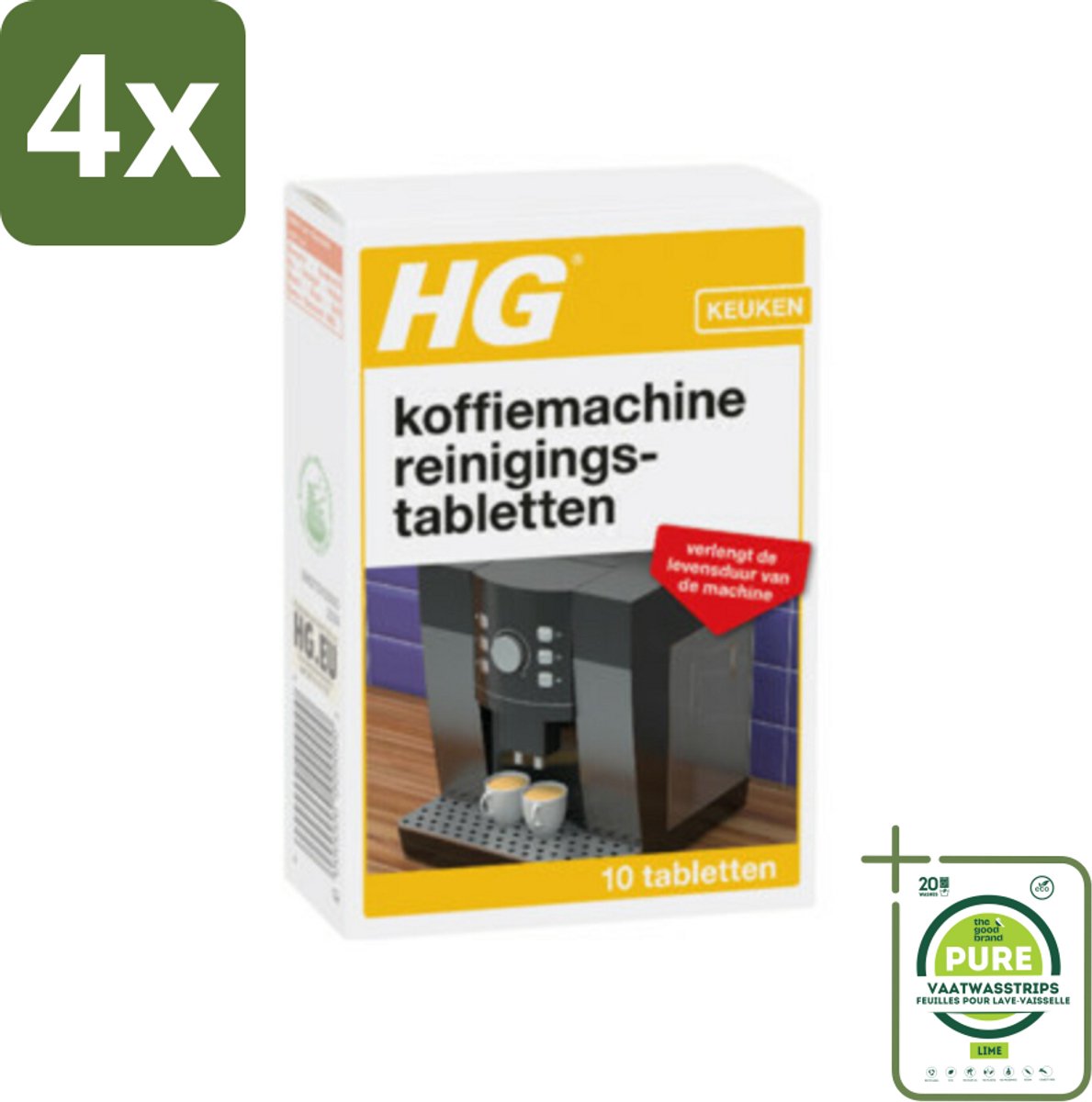 HG - Koffiemachine Reinigingstabletten - Verlengt Levensduur Machine - 10 Tabletten - Voordeelverpakking - 4 stuks - Koffiemachine reiniging - Ontkalken koffiemachine