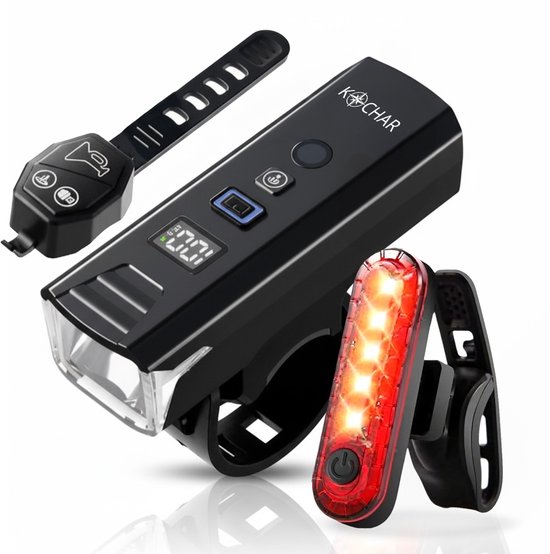 Kochar Fietsverlichting Set LED – Met Ingebouwde Fietsbel & Afstandsbediening - Voorlicht & Achterlicht – 500 Lumen - Waterdicht - Fietslicht – Fietslampjes USB oplaadbaar - Fietslamp