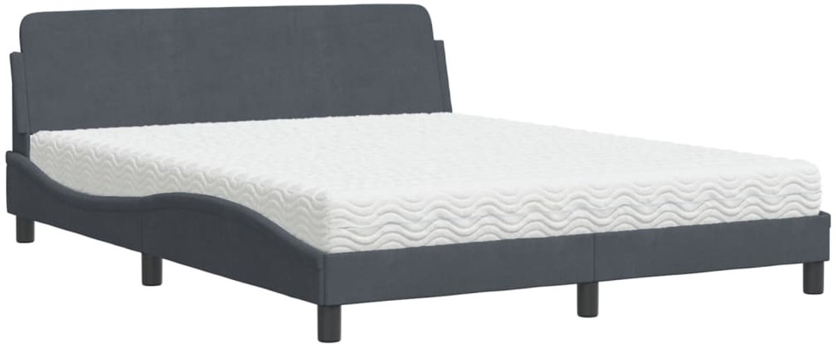 Tweepersoonsbed | Dubbelbed | Volwassenenbed | Bed met matras "Dover" fluweel donkergrijs 160x200 cm