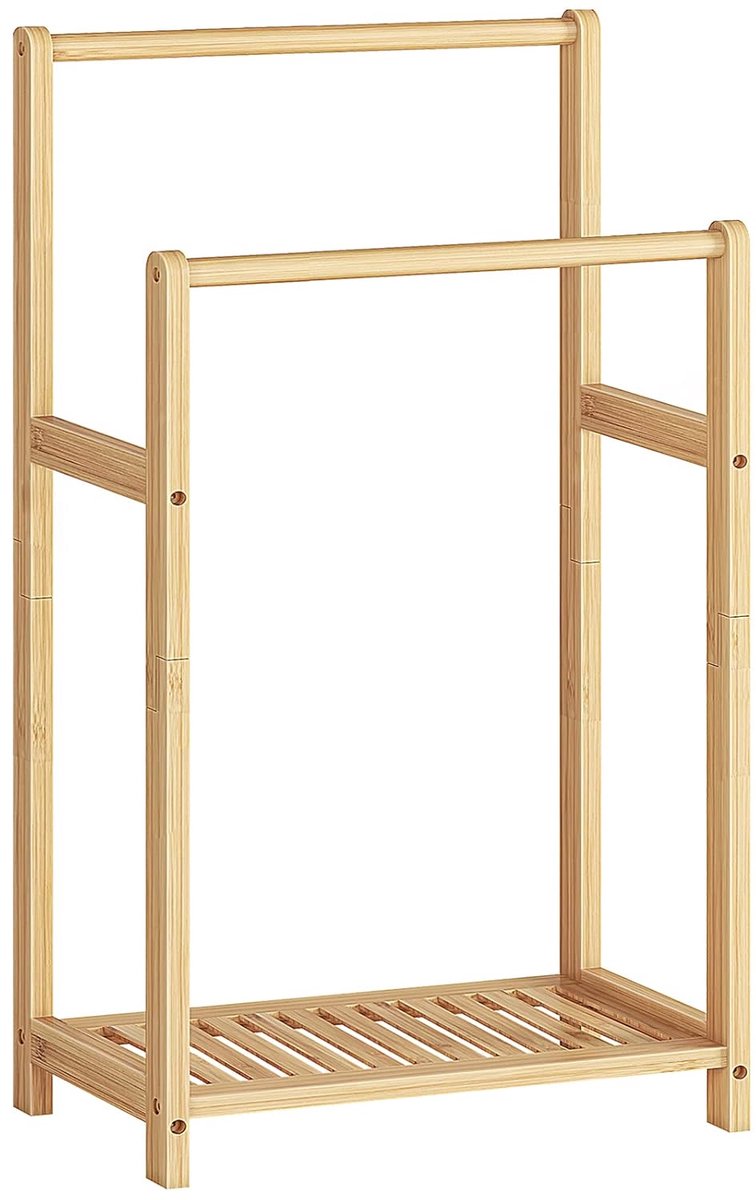 TRANKIELO® - Bamboe handdoekladder vrijstaand met plank – 42x24x77,5 cm – Duurzaam design voor badkamer en woonkamer