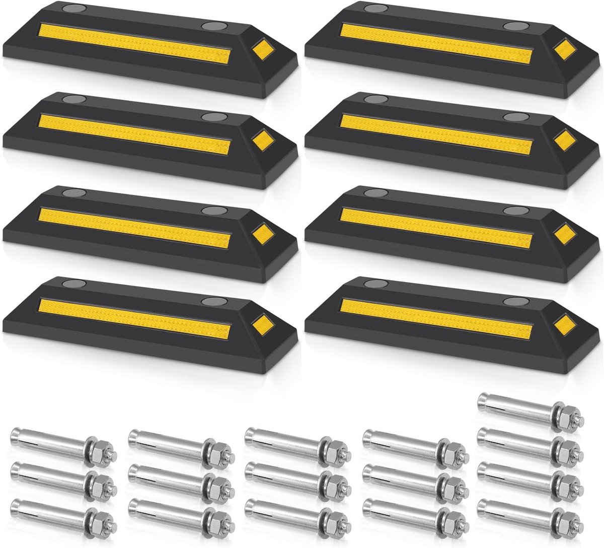 Rubberen Wielstopper 8-Pack - Parkeerplaatsbegrenzing met Reflecterende Strepen