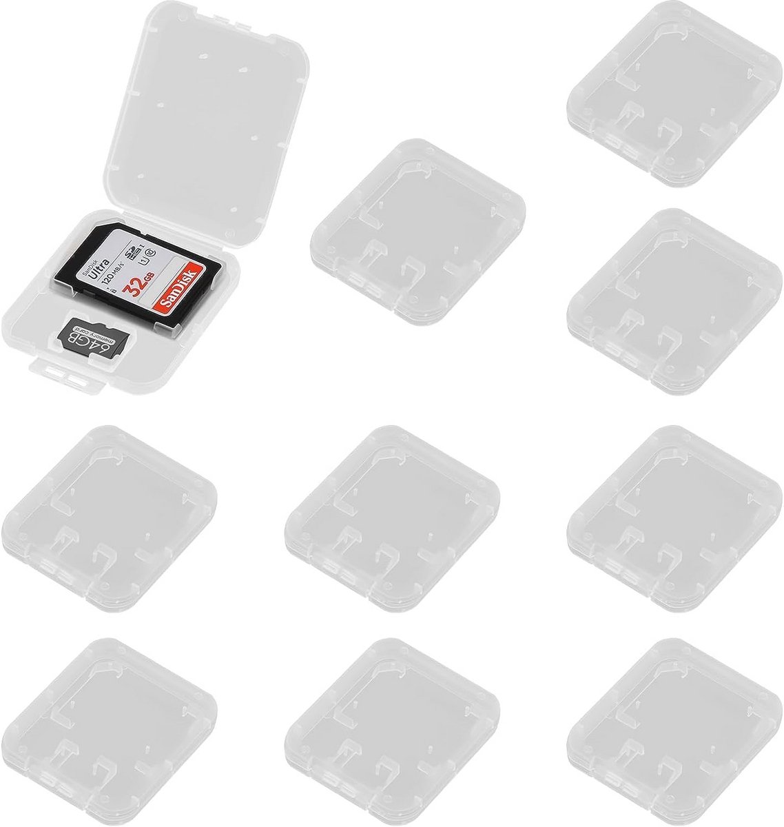 Transparante SD Kaart Houder - Set van 10 - Beschermende Oplossing voor Geheugenkaarten