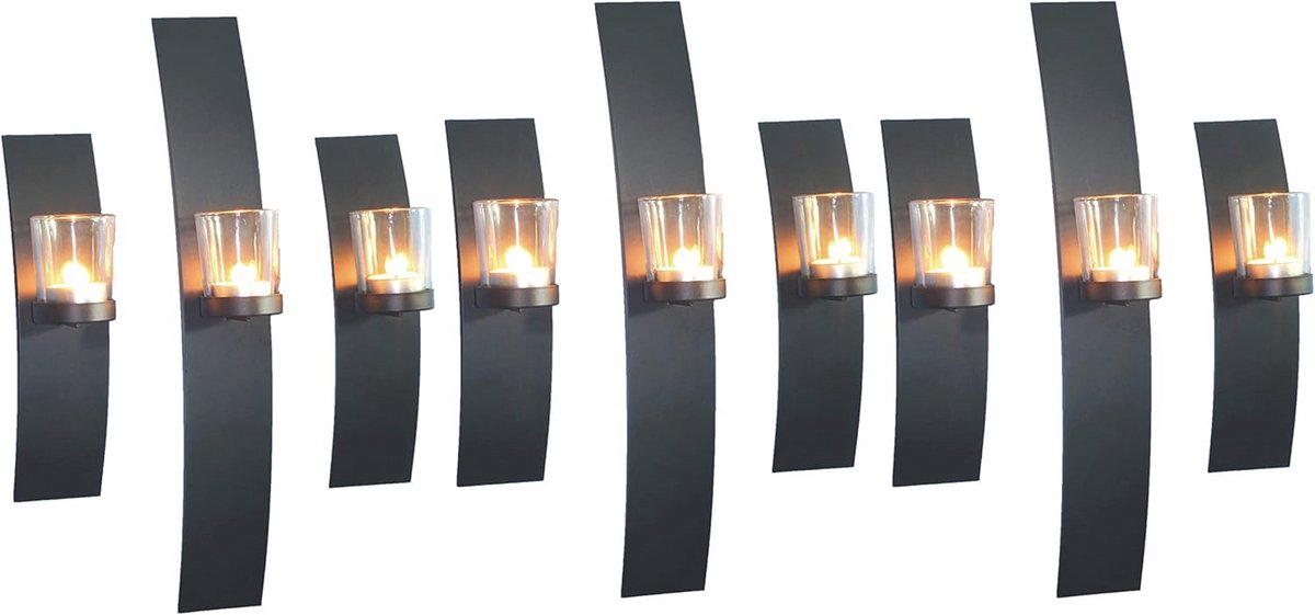 Wandkaarsenhouders van Metaal met Glas - Vintage Wanddecoratie