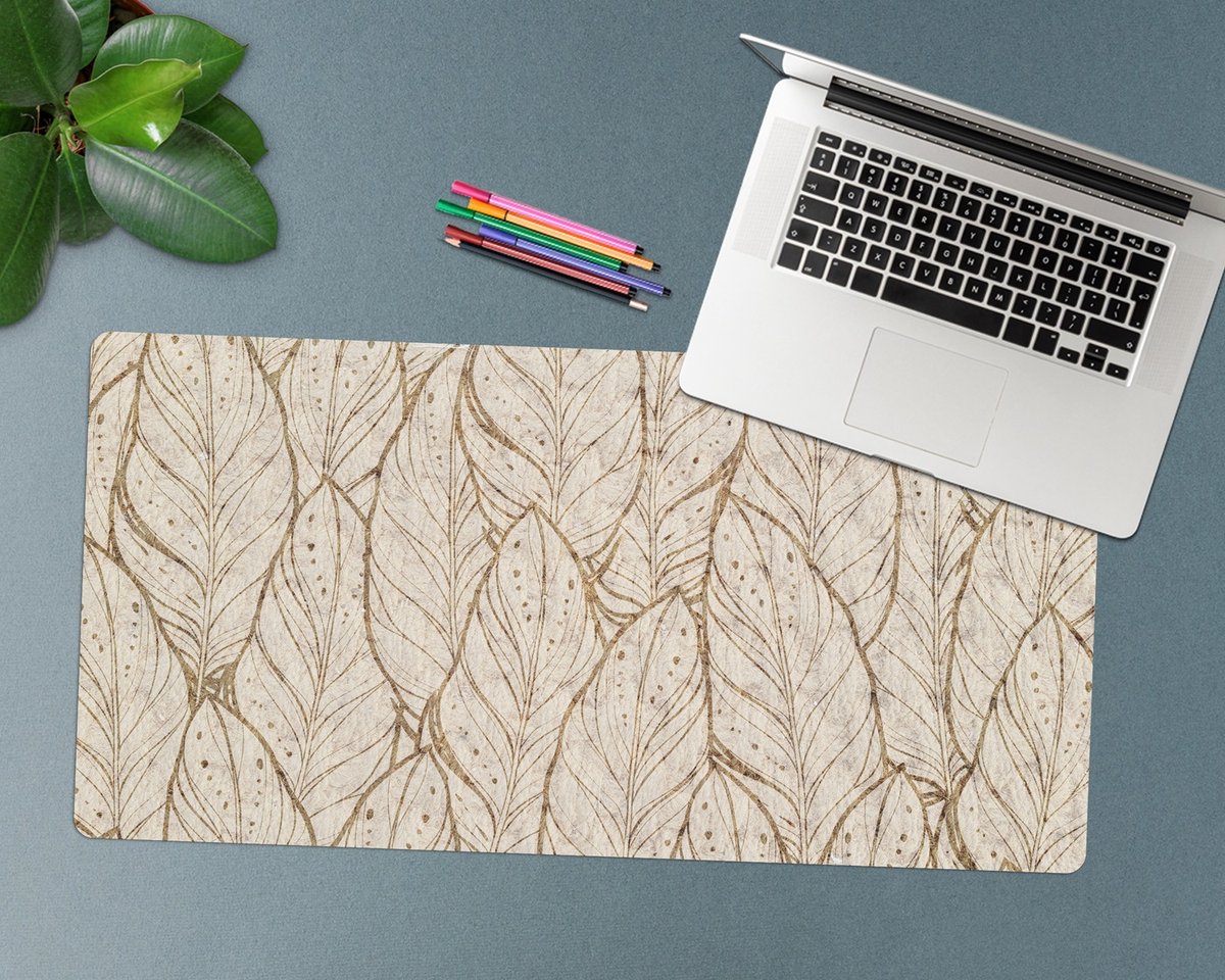 Coloray Bureau Onderlegger - Een compositie van wilde bladeren Bureau Onderlegger Groot - 90 cm x 45 cm - Beige Bureau Onderlegger - Bureau Onderlegger XXL - Computer Mat - Bureau Pad - Bureau Mat
