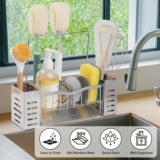 Magnetische sponshouder borstelhouder wastafel Caddy om spons te passen, borstels, natte kleding, etc-eenvoudig te gebruiken - installatie inbegrepen - verstelbaar rek - geen zuignap - geen boren