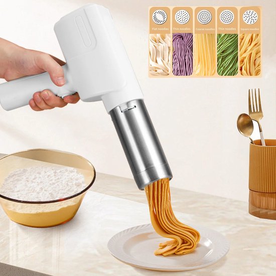 Novendo Goods – Draadloze PastaPower 5-in-1 elektrische noedelmaker - Met oplaadbare deegpers voor snel & moeiteloos verse pasta - Te gebruiken voor thuis en restaurants — afbeelding 2