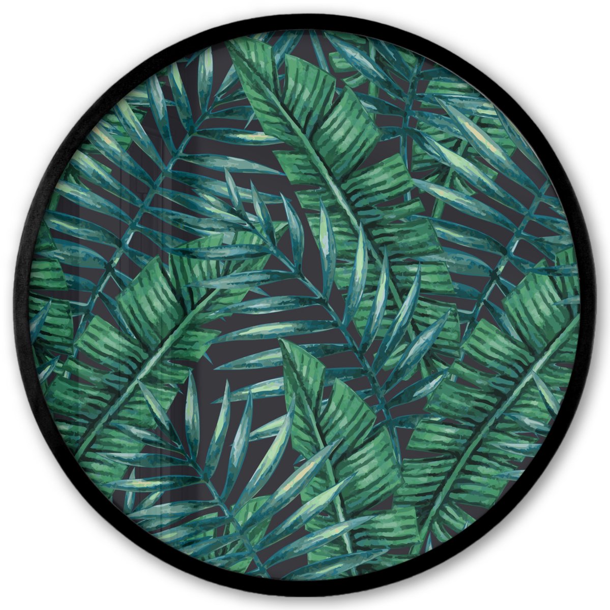 FrameYourWall Poster in lijst Rond - Fotolijst 40x40 cm - Posters - Bladeren - Jungle - Tropical - Ronde posterlijst zwart - Decoratie - Wanddecoratie woonkamer - Muurdecoratie slaapkamer Multicolor