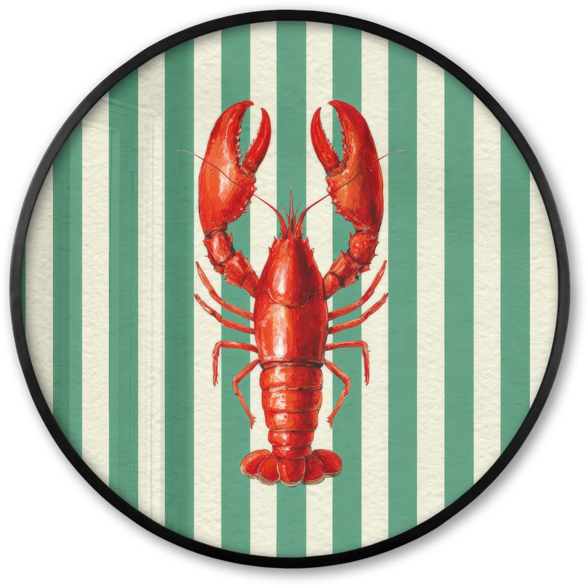 FrameYourWall Poster in lijst Rond - Fotolijst 60x60 cm - Posters - Kreeft - Strepen - Realistisch - Zomers - Ronde posterlijst zwart - Decoratie - Wanddecoratie woonkamer - Muurdecoratie slaapkamer Multicolor