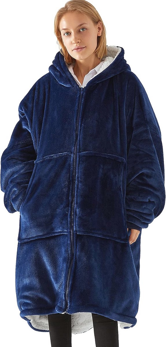 Knuffeltrui voor Dames en Heren - Flanellen Deken Hoodie met Rits en Grote Zak