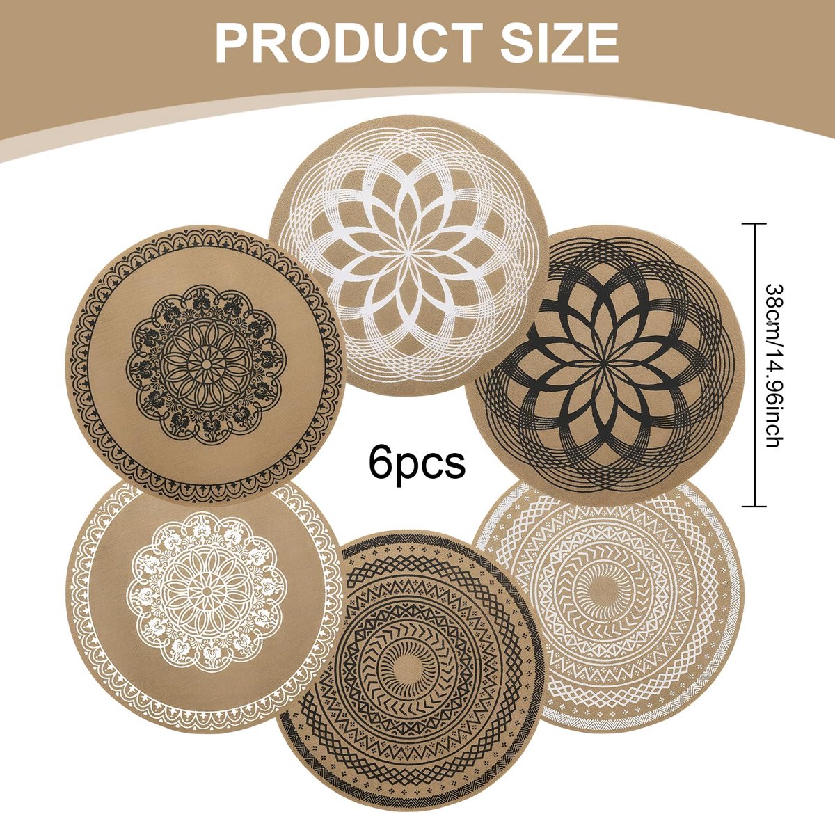 Unyqoos® Set van 6 elegante ronde placemats met antislip en wasbare eigenschappen