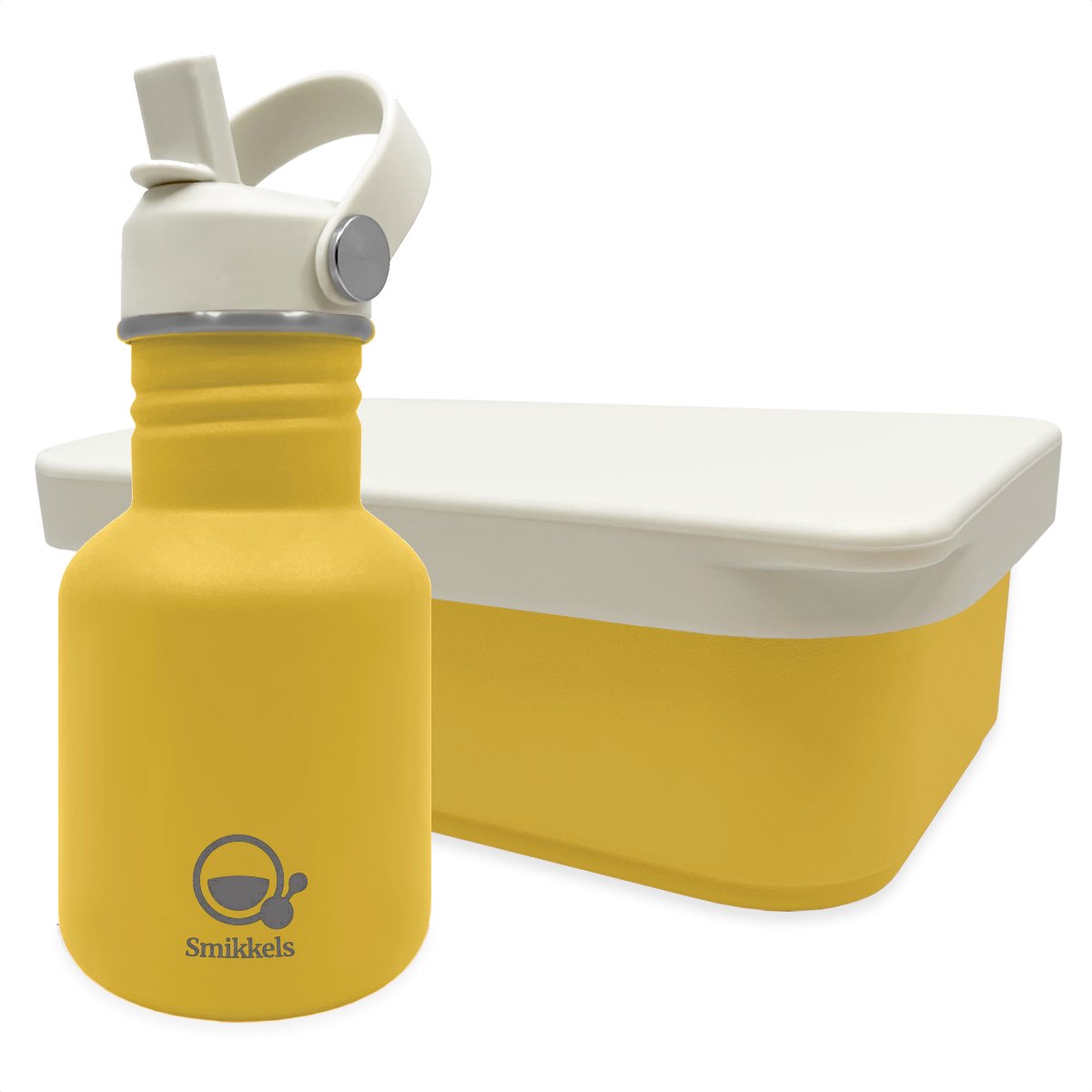 Smikkels - RVS Lunchset - Drinfkles - Broodtrommel met siliconen deksel - Geel - Schoolset kind