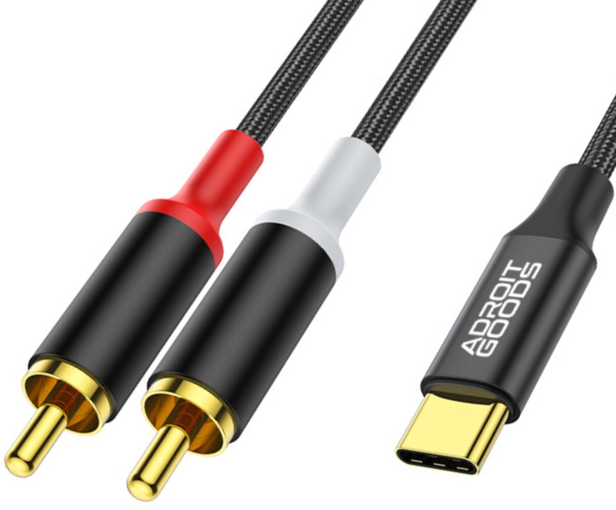 AdroitGoods USB C naar RCA Audiokabel - 1m - USB Type-C Mannelijk naar 2 RCA Mannelijk Stereo Audioconverter Y-Splitterkabel - Zuivere Geluidsoverdracht, Professionele Opbouw