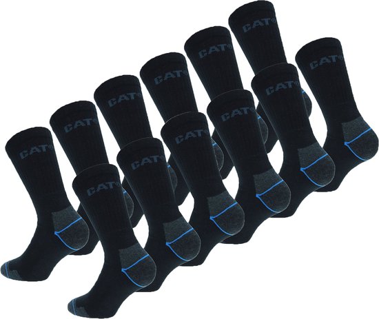 Caterpillar 12 Paires Power Cool Chaussettes Travail - Hauteur Mi-Mollet - Renforcées Doubles - Tecnologie Coolmax Coton Zwart 43-46