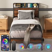 KUTAS Metalen Bed 90x200 cm - Eenpersoonsbed - Met Lattenbodem - Bedframe met Led Verlichting - Met Stopcontacten - USB -Type C - Eenvoudige Montage - Voor 1 personen