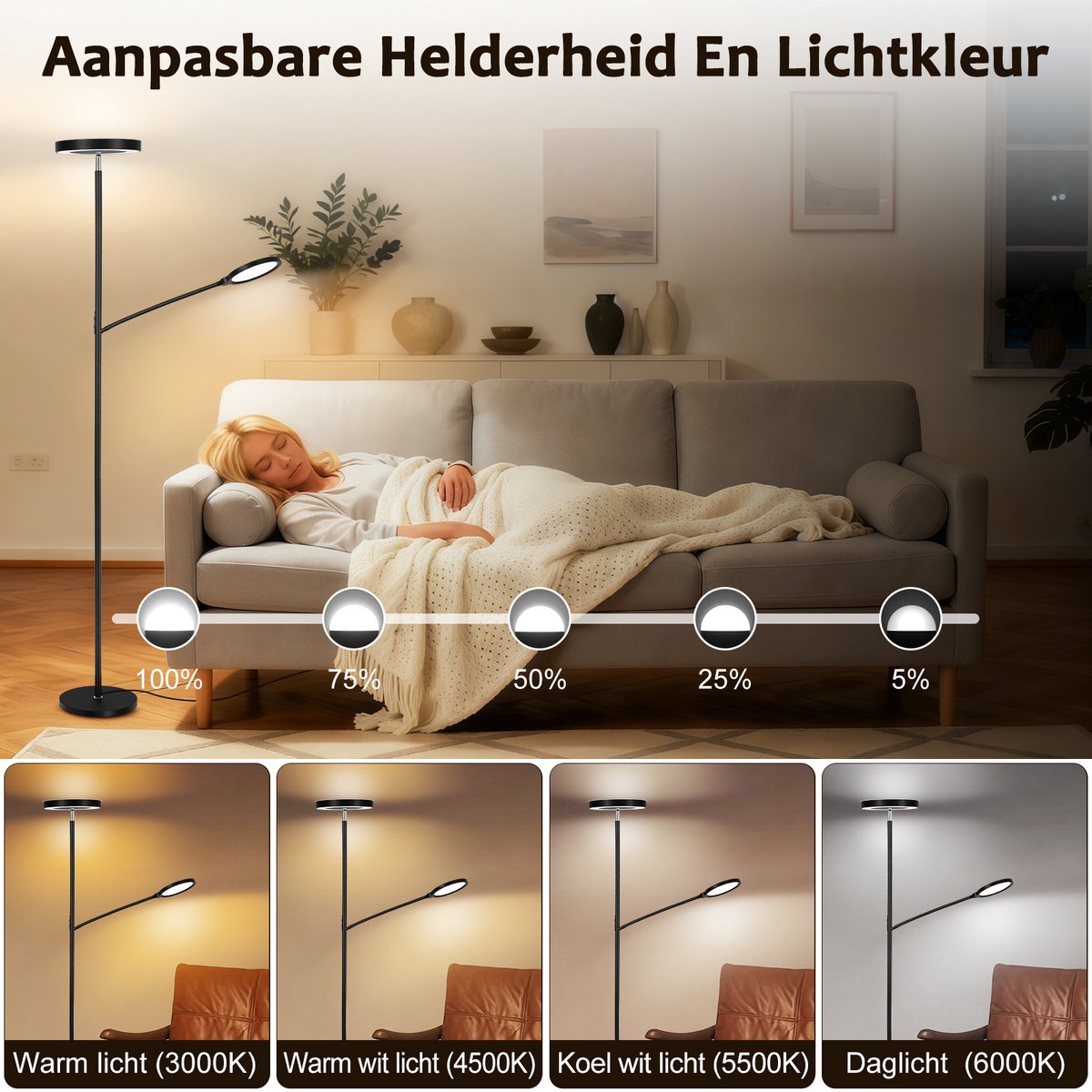 Lopoleis LED Vloerlamp Woonkamer, slaapkamer, bureaulamp - 3000-6000K thumbnail 3