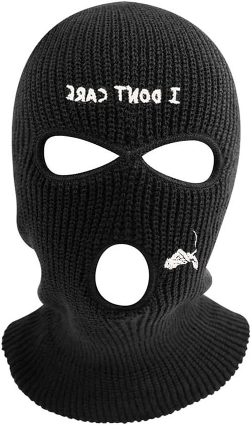 BBTO Gebreide bivakmuts met 3 gaten, volledige gezichtsbedekking, winter, volledig gezicht, stormmasker, zwart, One size