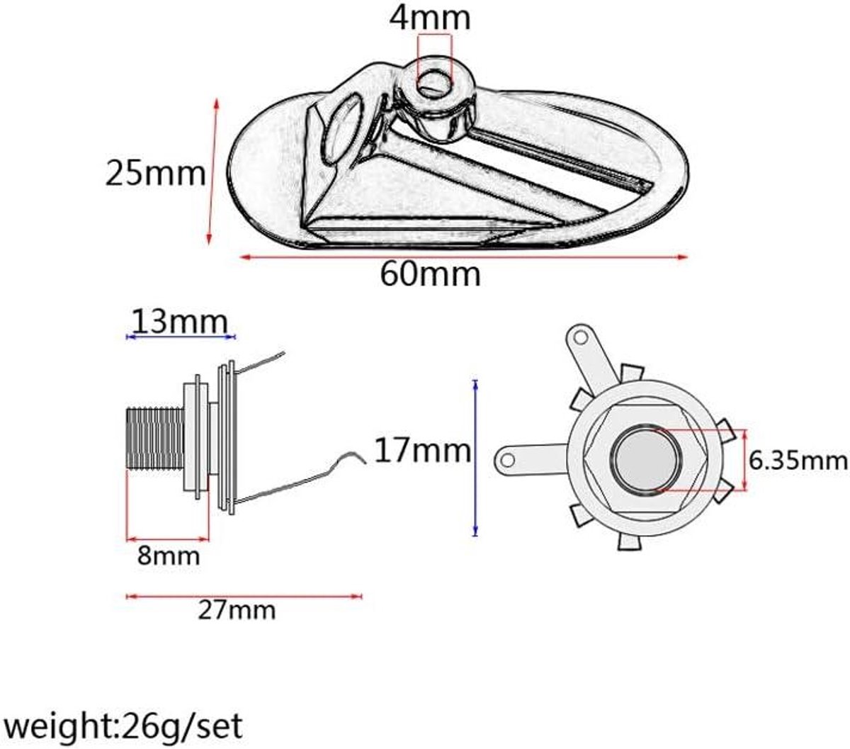 Ronte - Elektrische gitaar input jack socket plaat voor Stratocaster stijl met bootvorm geladen - Zwart/Wit - Gitar-onderdelen - Muziekinstrumenten