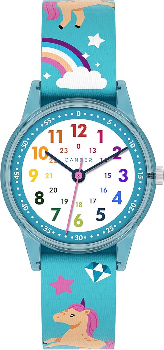 Eenhoorn Kinderhorloge met Leren Band en Klittenband Sluiting